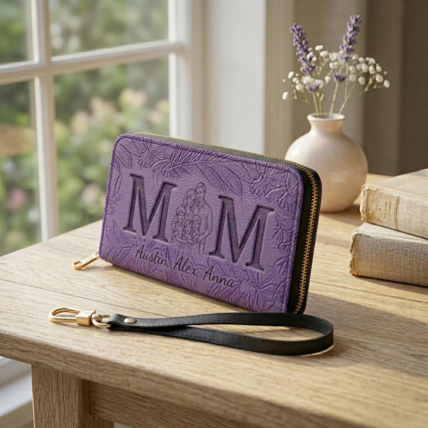 Personalized Leather Wallet for Mom Grandma Nana Mimi with Photo & Date