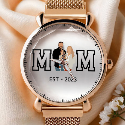Personalized Family Photo Mesh Quartz Watch for Mom