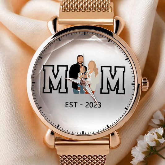 Personalized Family Photo Mesh Quartz Watch for Mom
