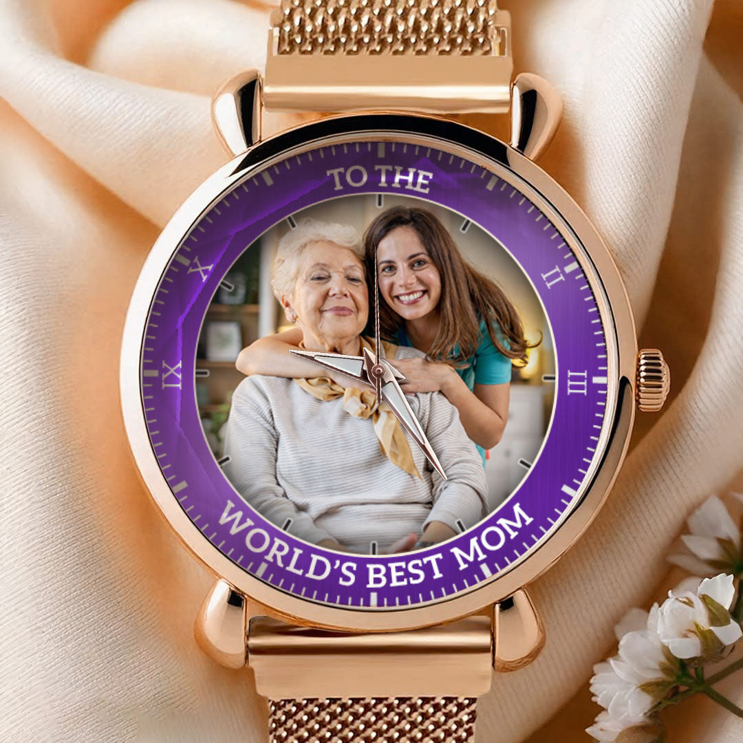 Personalized Family Photo & Names Mesh Quartz Watch You Are The World Mom