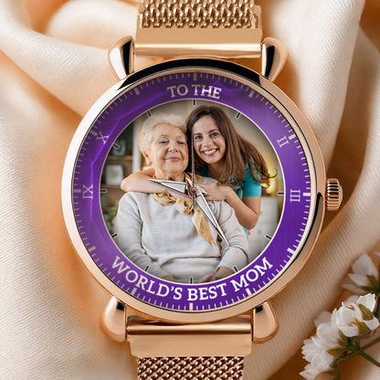 Personalized Family Photo & Names Mesh Quartz Watch You Are The World Mom