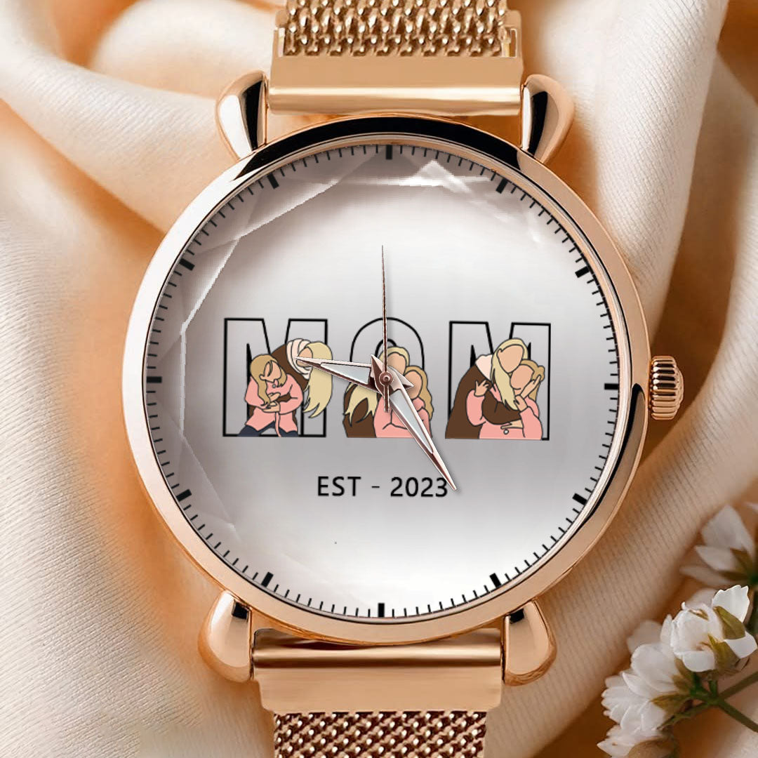 Personalized Family 3 Photos Mesh Quartz Watch for Mom