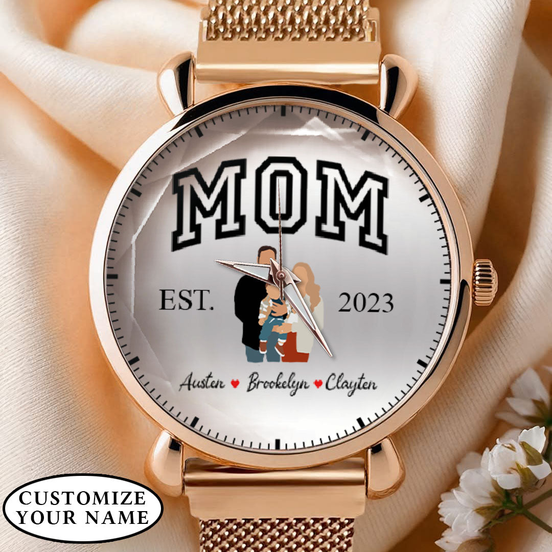 Personalized Family Photo & Names Mesh Quartz Watch for Mom