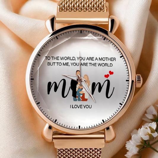 Personalized Family Photo & Names Mesh Quartz Watch You Are The World Mom