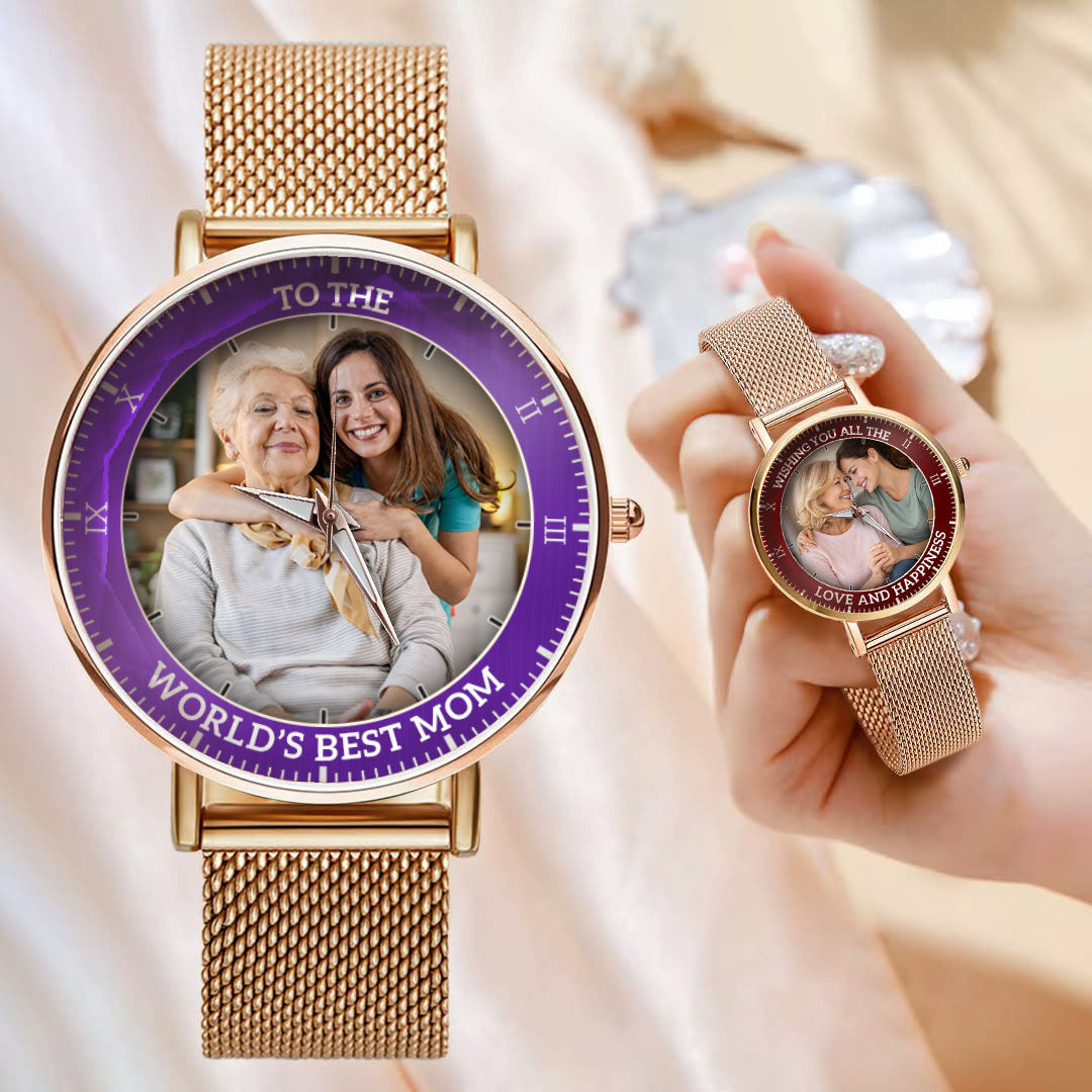 Personalized Family Photo & Names Mesh Quartz Watch You Are The World Mom