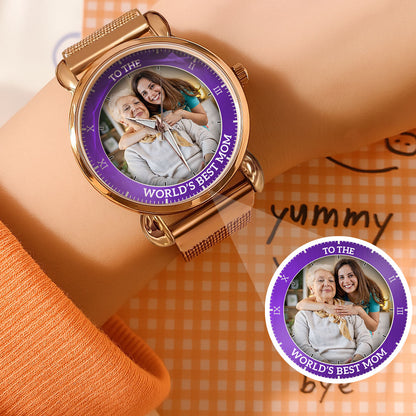 Personalized Family Photo & Names Mesh Quartz Watch You Are The World Mom