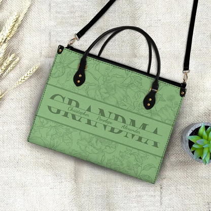 Personalized Mom Floral Design Trendy Leather Bag