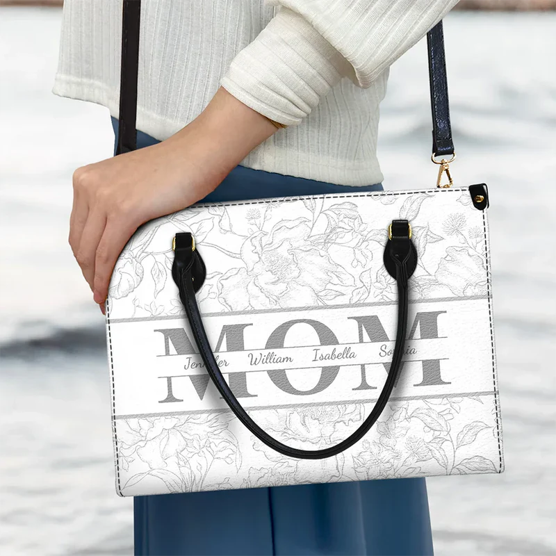 Personalized Mom Floral Design Trendy Leather Bag