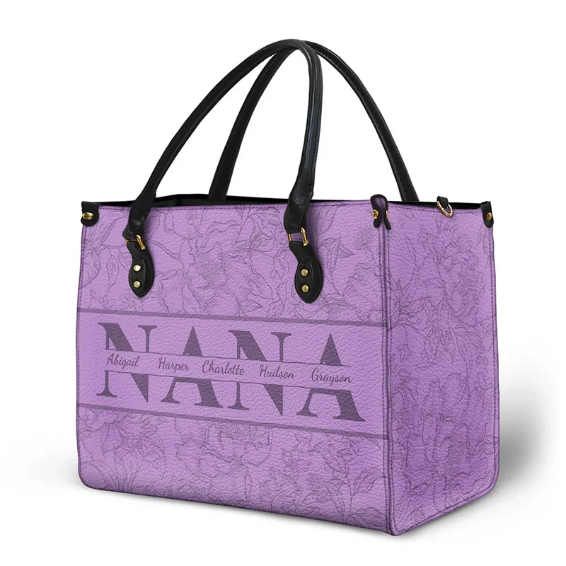 Personalized Mom Floral Design Trendy Leather Bag