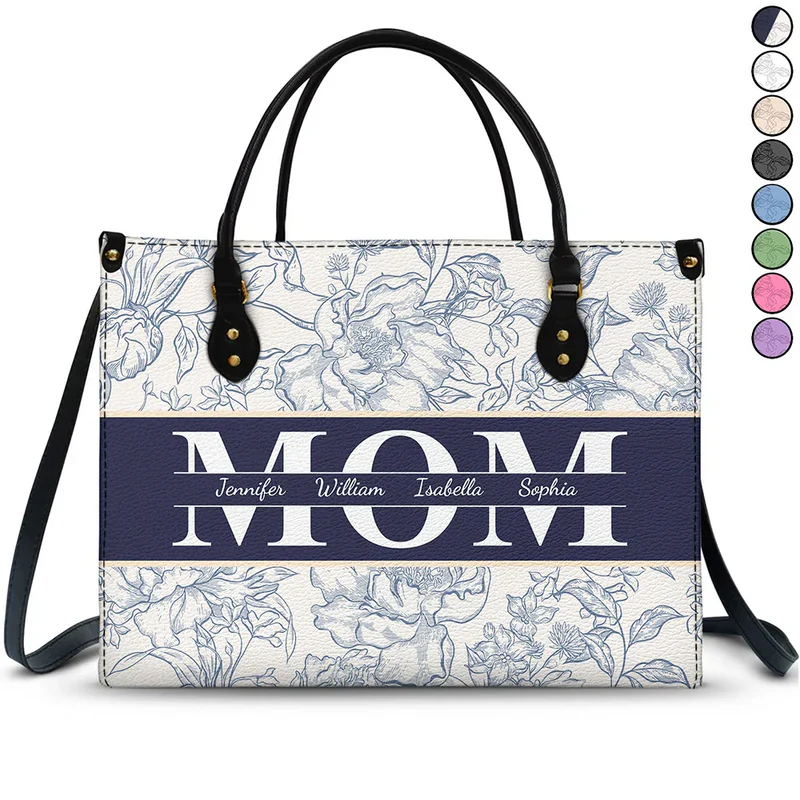 Personalized Mom Floral Design Trendy Leather Bag