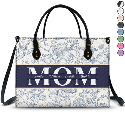 Personalized Mom Floral Design Trendy Leather Bag