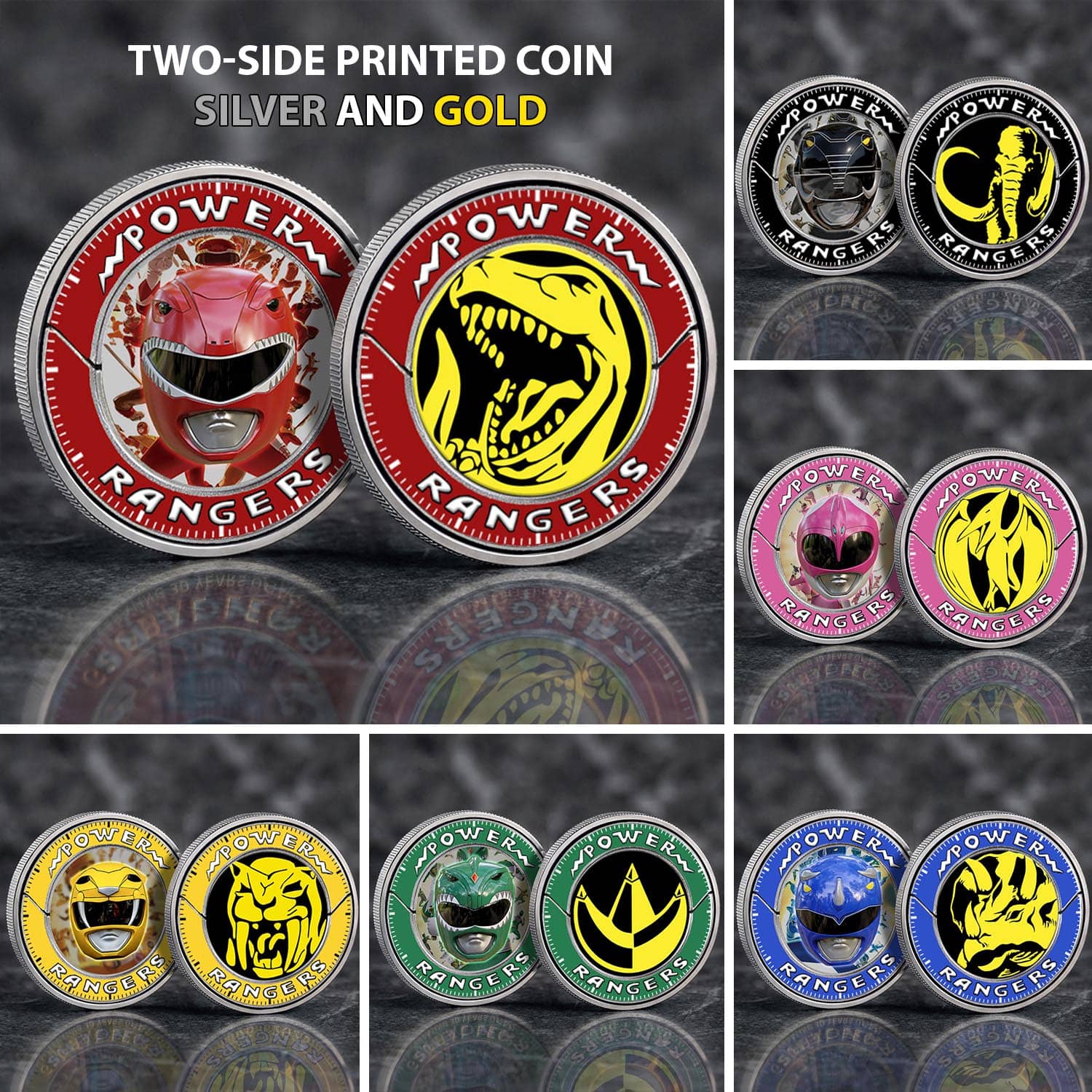 Set Of 7 Mighty Morphin Power Rangers Printed Commemorative Coin ...