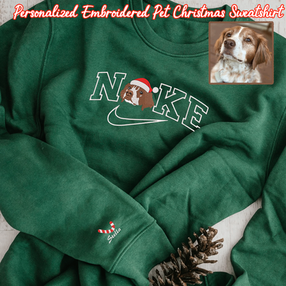Personalized Embroidered Pet Dog Cat NKE Christmas Hoodie Sweatshirt T-Shirt
