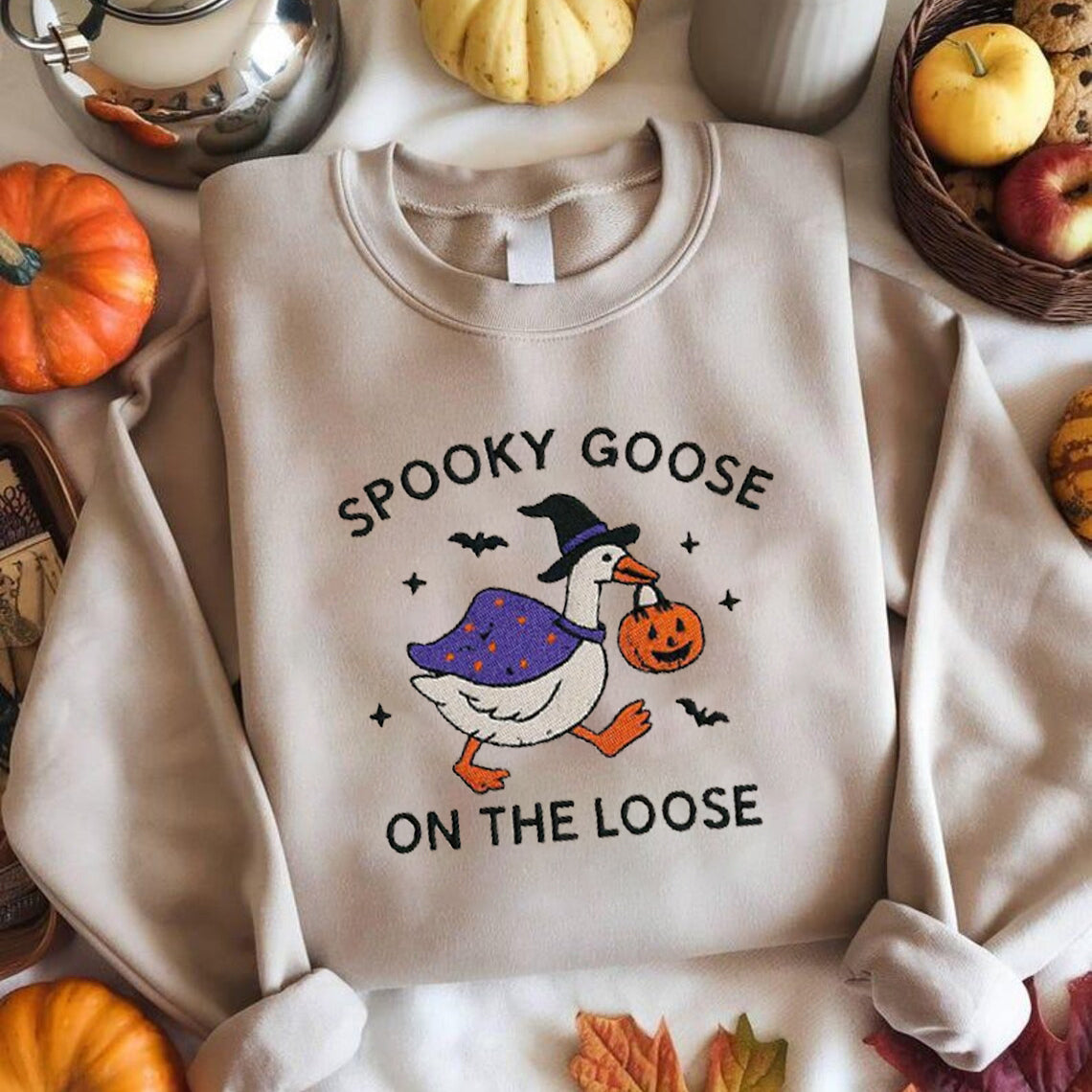 Halloween Personalized Embroidered Spooky Gooses Hoodie Sweatshirt T-Shirt