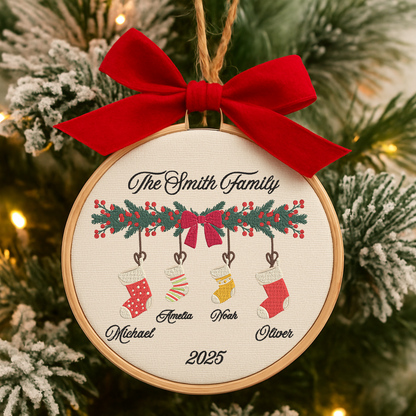 Christmas Personalized Family Name With Socks Embroidery Ornament Christmas Tree Decoration