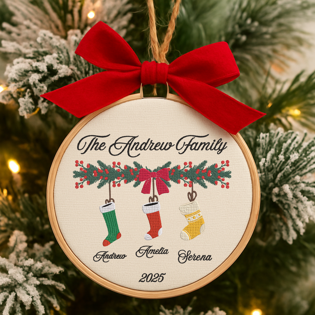Christmas Personalized Family Name With Socks Embroidery Ornament Christmas Tree Decoration