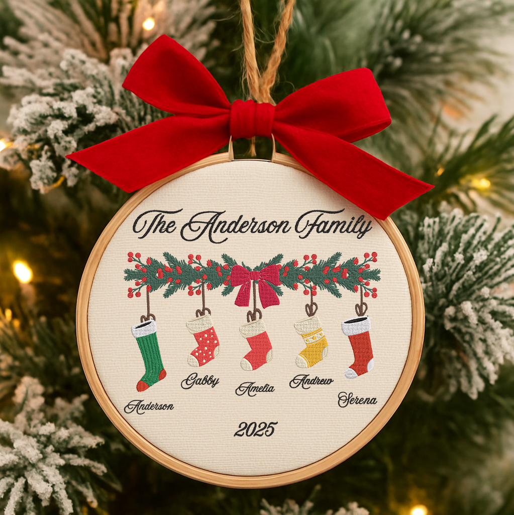 Christmas Personalized Family Name With Socks Embroidery Ornament Christmas Tree Decoration