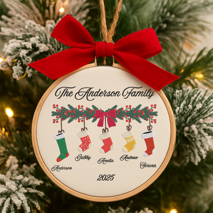 Christmas Personalized Family Name With Socks Embroidery Ornament Christmas Tree Decoration