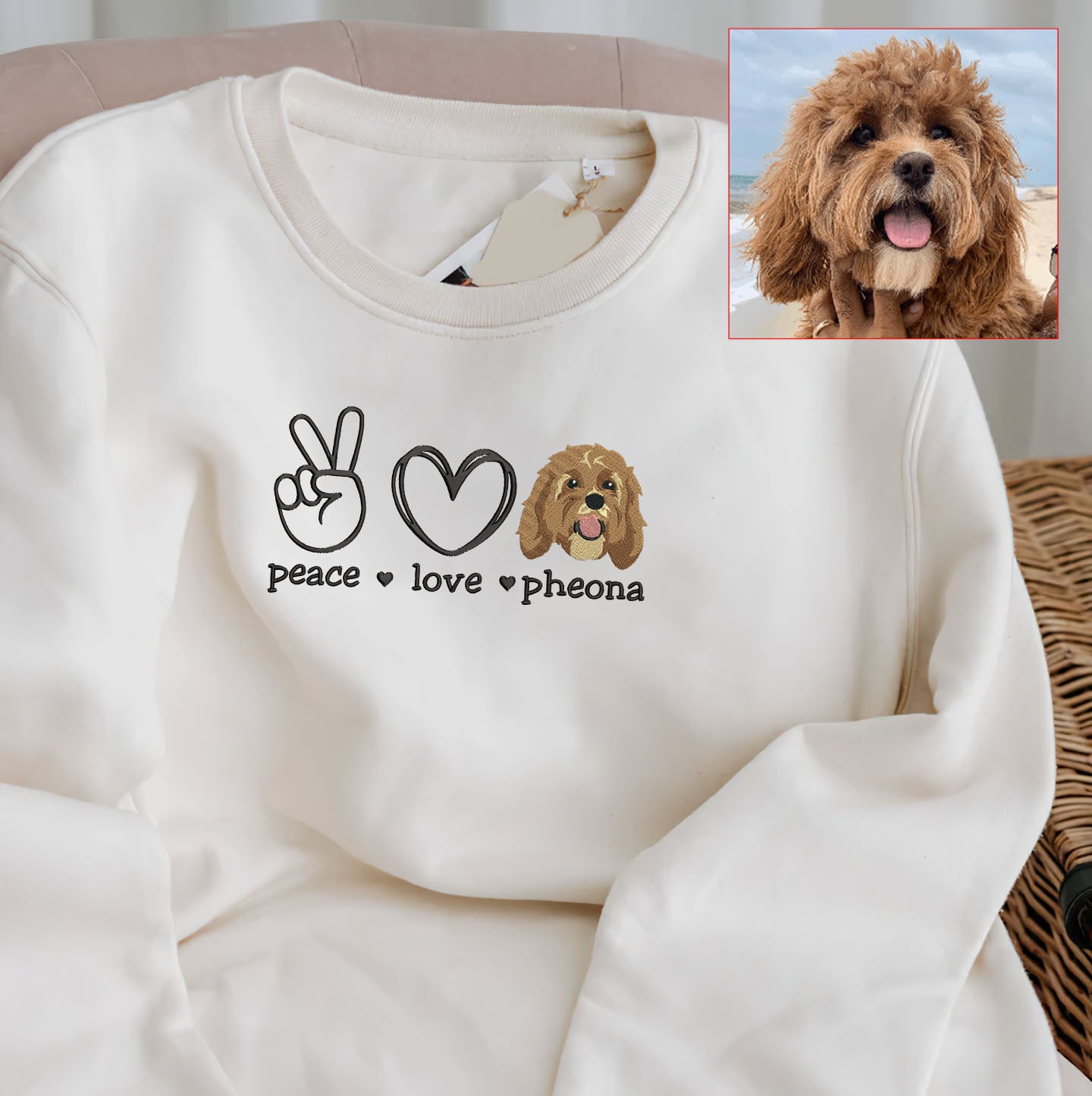 Personalized Pet Dog Cat Peace Love Embroidered T-Shirt Hoodie Sweatshirt