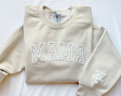 Personalized Embossed Custom Text Hoodie Sweatshirt T-Shirt with Kid Names on Sleeve