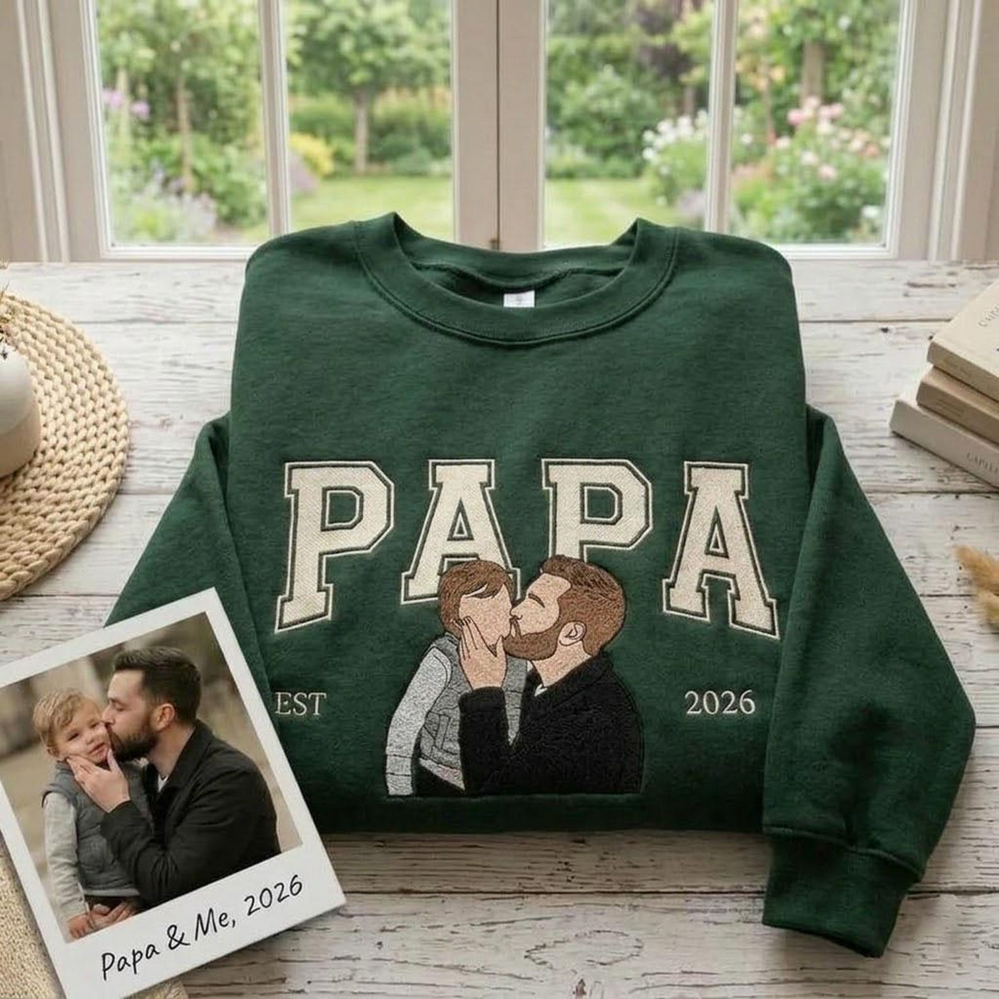 Embroidered Custom Portrait Dad Sweatshirt, Personalized Kids Drawing Shirt, Gift for Dad, Father’s Day Crewneck