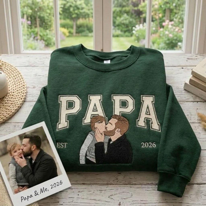 Embroidered Custom Portrait Dad Sweatshirt, Personalized Kids Drawing Shirt, Gift for Dad, Father’s Day Crewneck