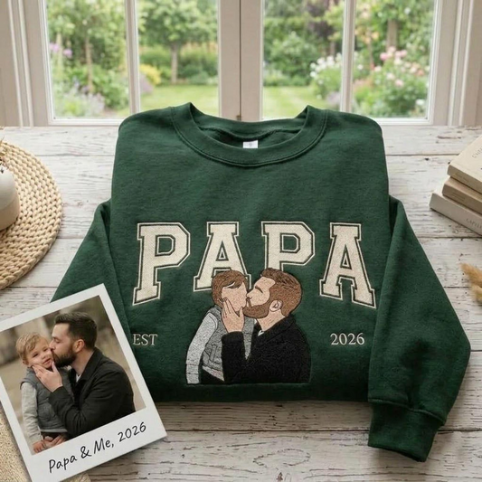 Embroidered Custom Portrait Dad Sweatshirt, Personalized Kids Drawing Shirt, Gift for Dad, Father’s Day Crewneck