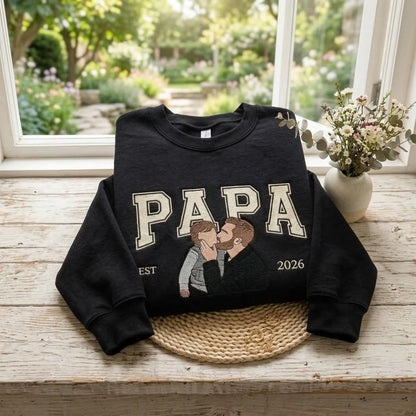 Embroidered Custom Portrait Dad Sweatshirt, Personalized Kids Drawing Shirt, Gift for Dad, Father’s Day Crewneck