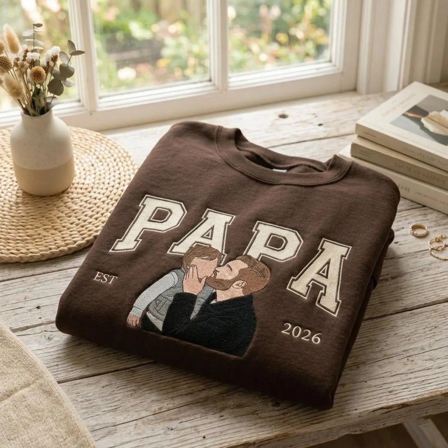 Embroidered Custom Portrait Dad Sweatshirt, Personalized Kids Drawing Shirt, Gift for Dad, Father’s Day Crewneck