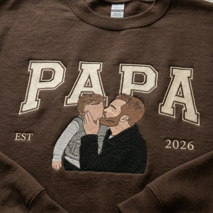 Embroidered Custom Portrait Dad Sweatshirt, Personalized Kids Drawing Shirt, Gift for Dad, Father’s Day Crewneck