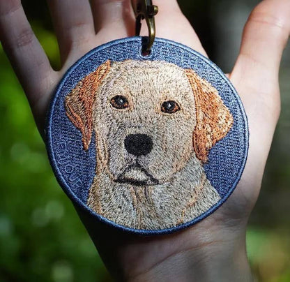 Personalized Embroidered Pet Dog Cat Photo Keychain