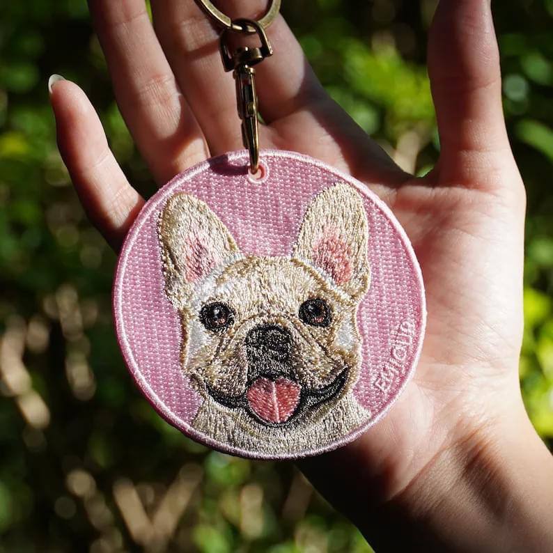 Personalized Embroidered Pet Dog Cat Photo Keychain