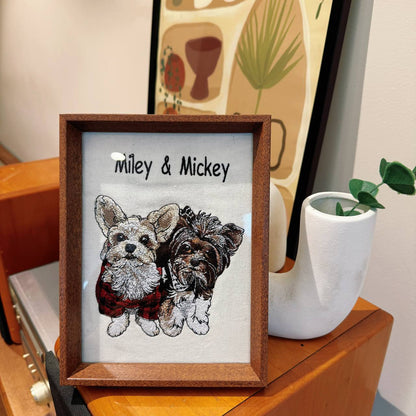 Personalized Pet Dog Cat Embroidered Framed Portrait