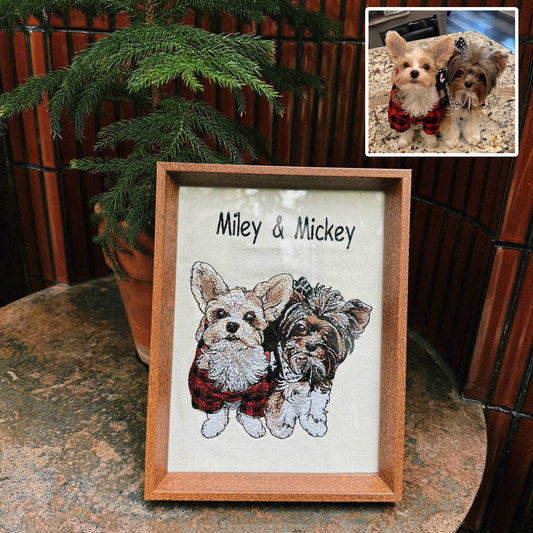 Personalized Pet Dog Cat Embroidered Framed Portrait