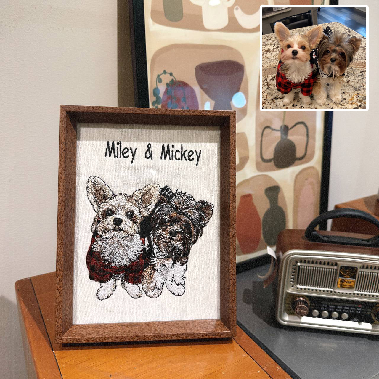 Personalized Pet Dog Cat Embroidered Framed Portrait