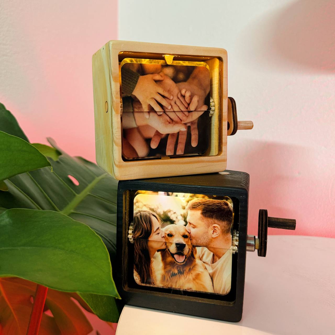 Custom Photo Flipbook Animation Box Wooden Photo Book with Light Anniversary Birthday Wedding Gift for Mom Unique Gift for Couple Home Decor