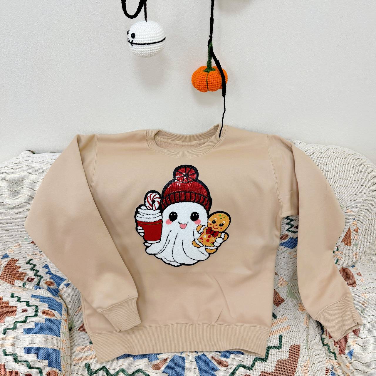 Cozy Ghost Latte Halloween Personalized Embroidery Patch Hoodie Sweatshirt T-Shirt