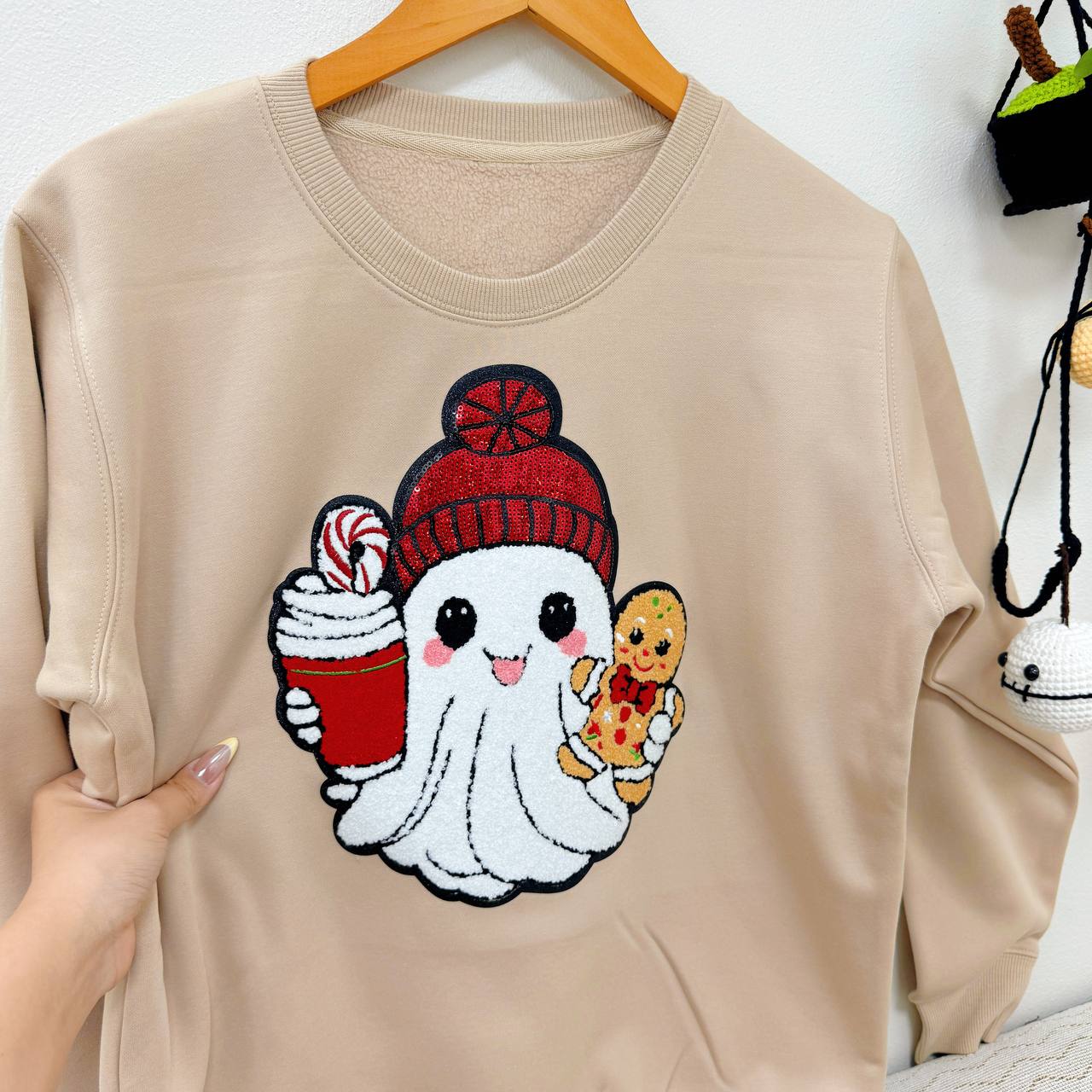 Cozy Ghost Latte Halloween Personalized Embroidery Patch Hoodie Sweatshirt T-Shirt