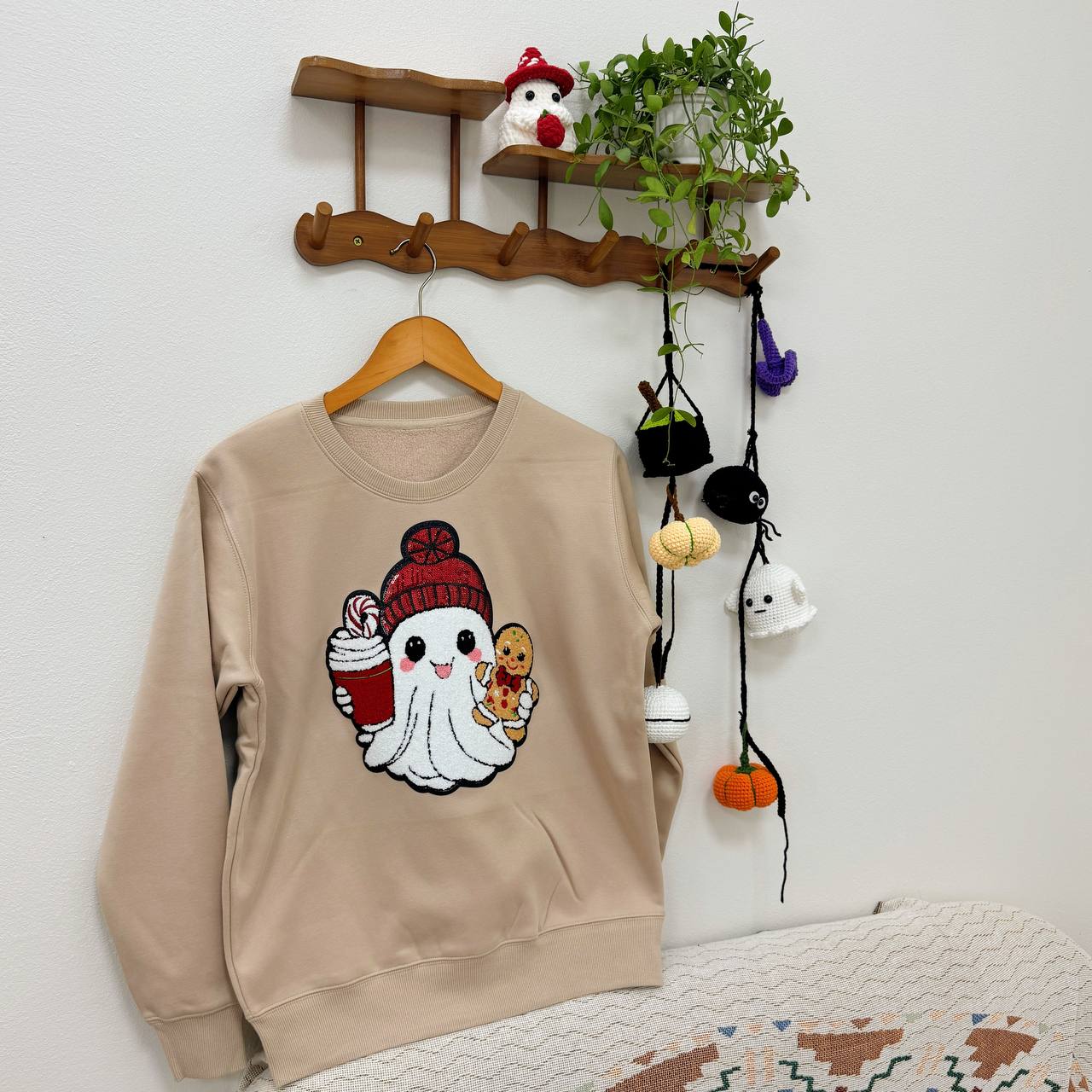 Cozy Ghost Latte Halloween Personalized Embroidery Patch Hoodie Sweatshirt T-Shirt