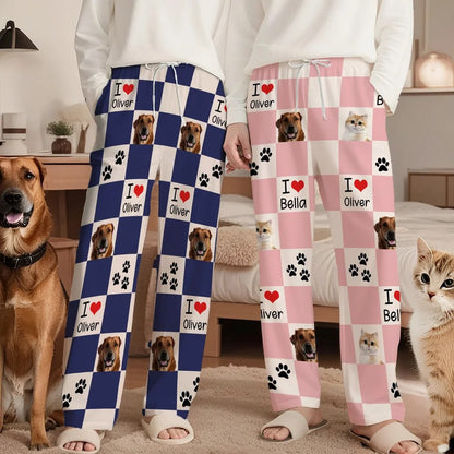 I ❤️ My Pet Pajamas – Custom Pet Dog Cat Photo & Name | Cozy Personalized Lounge Pants