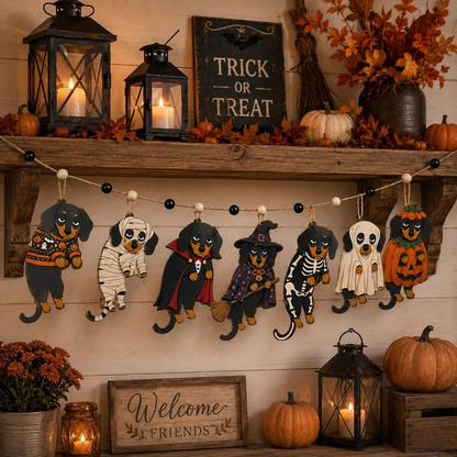 Halloween Personalized Cute Face All Dog Breed Wooden Garland