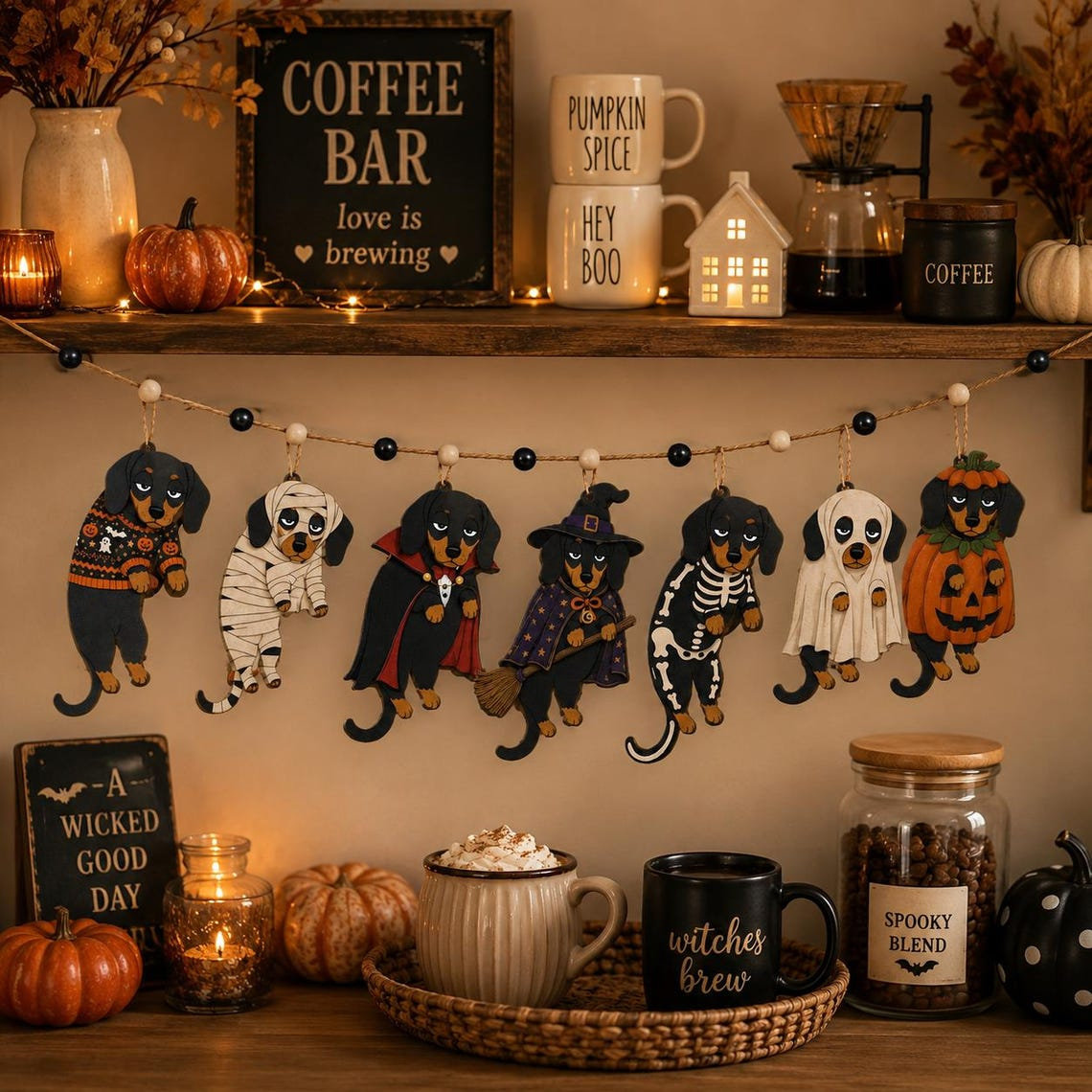 Halloween Personalized Cute Face All Dog Breed Wooden Garland