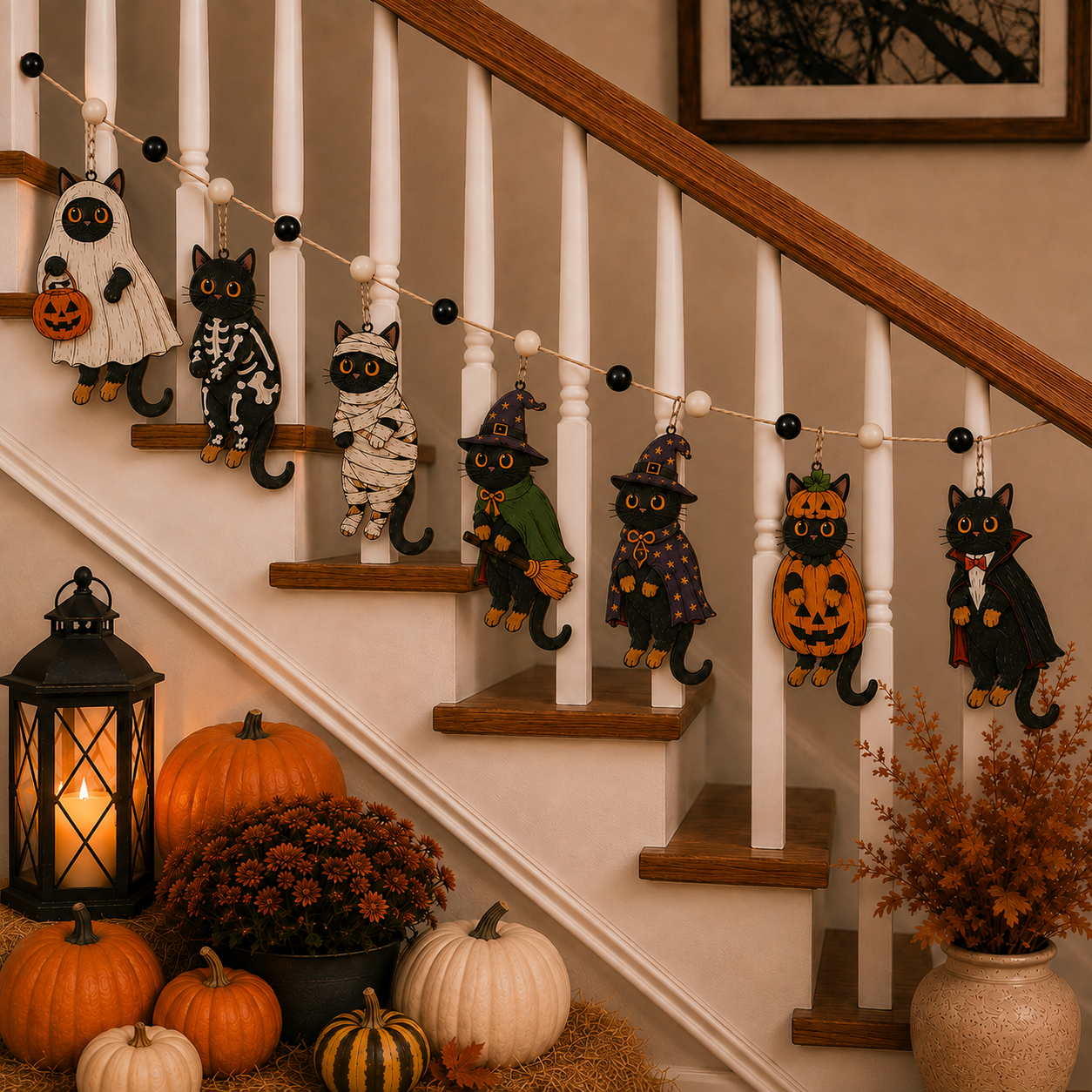 Halloween Personalized Cute Black Cats Wooden Garland