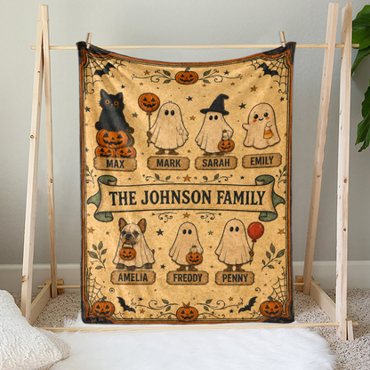 Personalized Halloween Family Members Custom Fleece Blanket