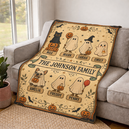 Personalized Halloween Family Members Custom Fleece Blanket