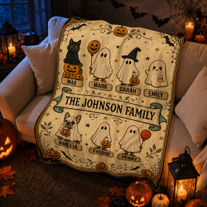 Personalized Halloween Family Members Custom Fleece Blanket