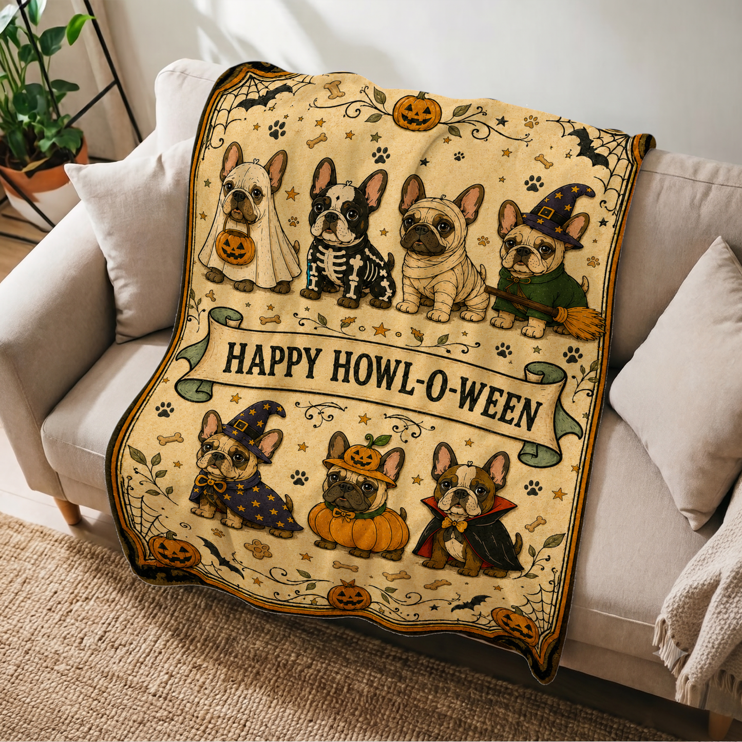 Personalized Halloween Dog Breed Custom Fleece Blanket
