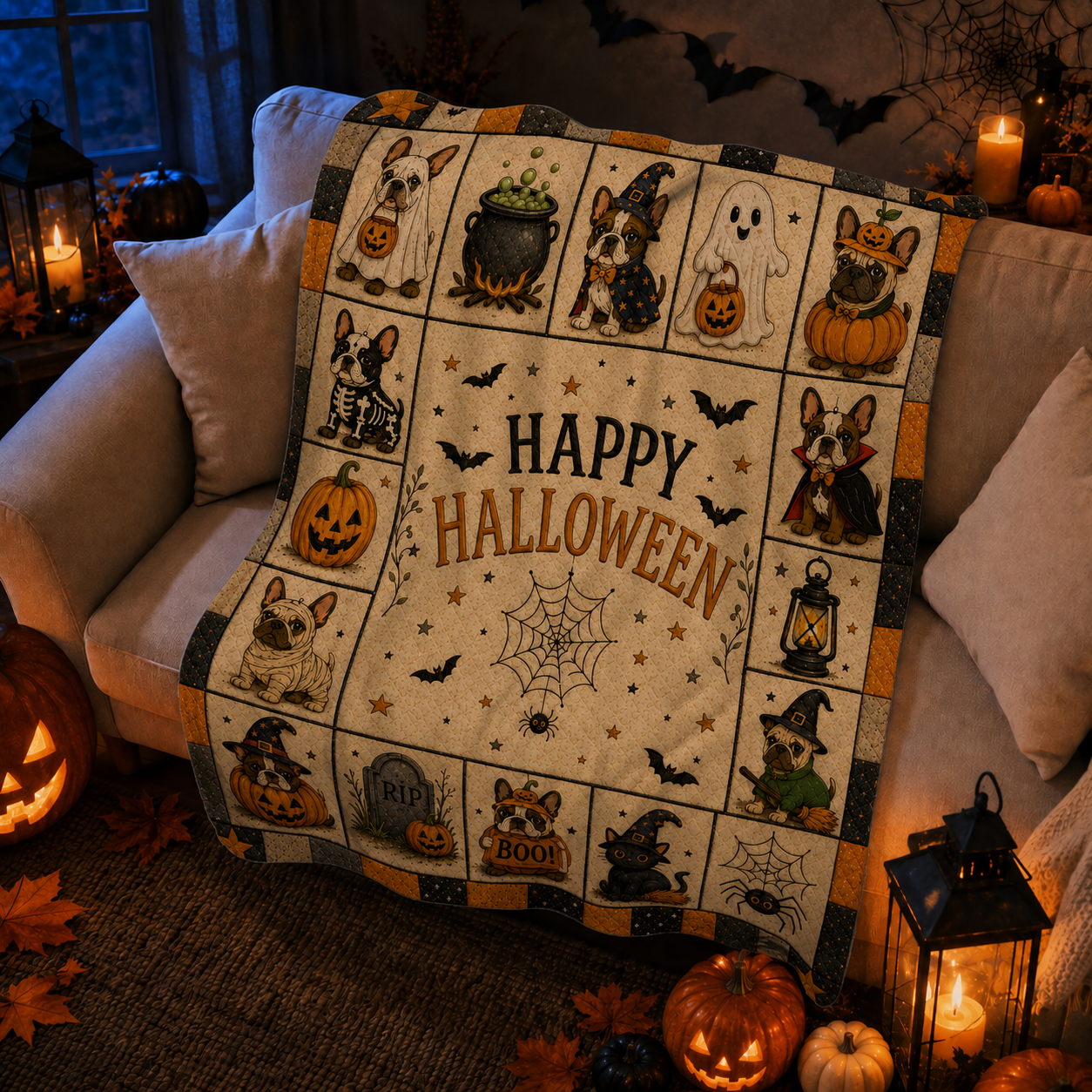 Personalized Halloween Dog Breed Custom Fleece Blanket
