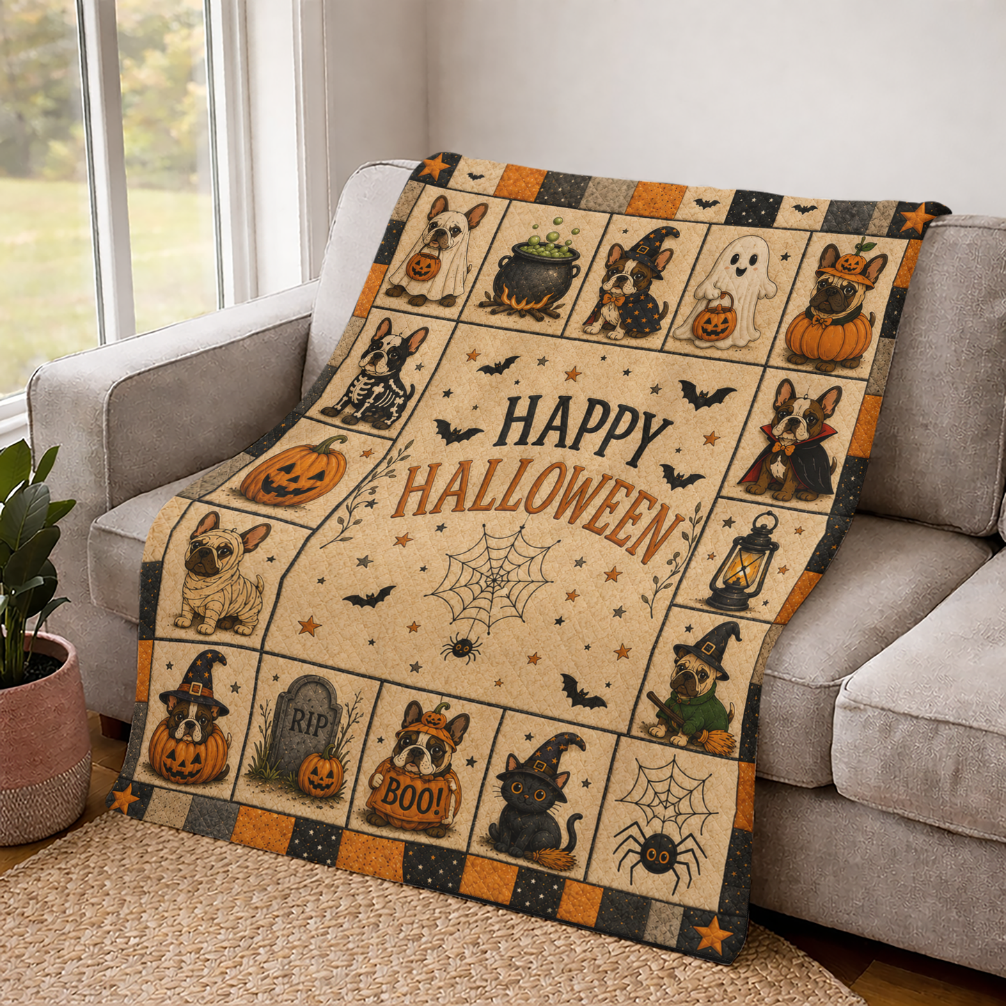 Personalized Halloween Dog Breed Custom Fleece Blanket