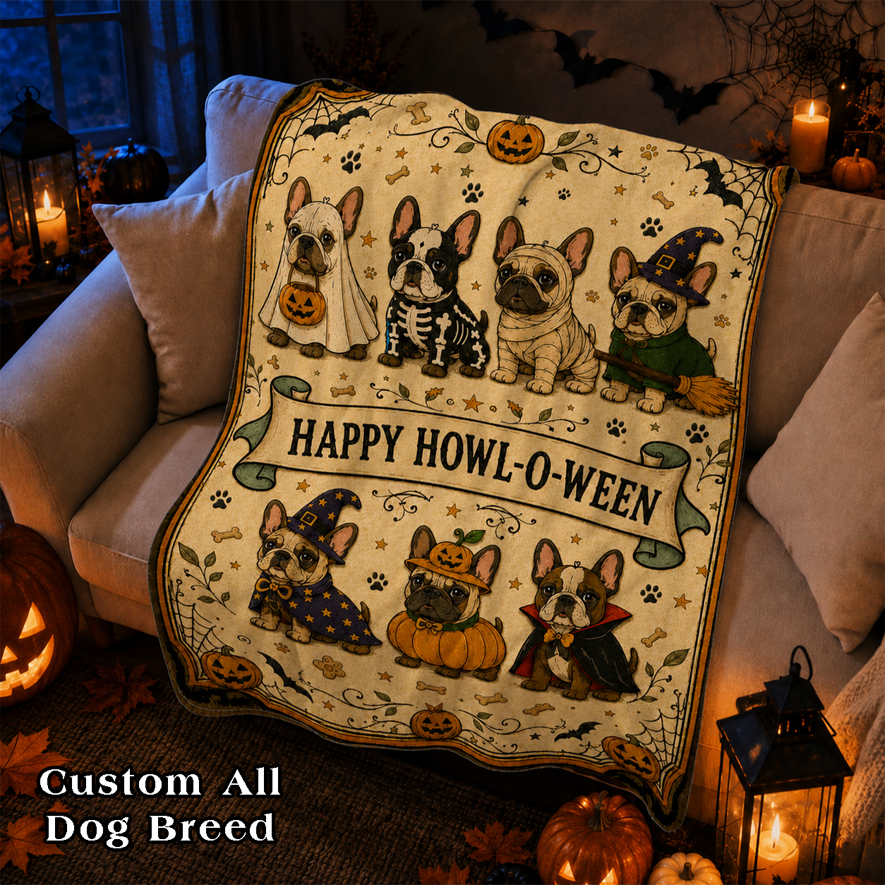 Personalized Halloween Dog Breed Custom Fleece Blanket